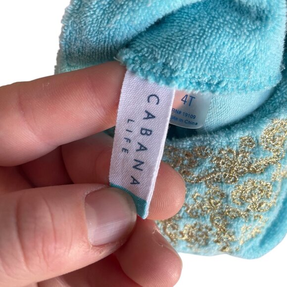 Cabana Life Caftan Dress Swim Coverup 4T 4 Aqua Blue Embroidered Terry Cloth - Picture 4 of 5